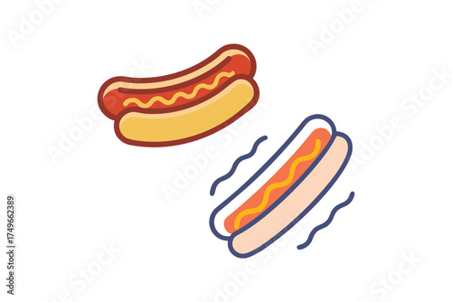 A playful depiction of two hot dogs one floating above the other