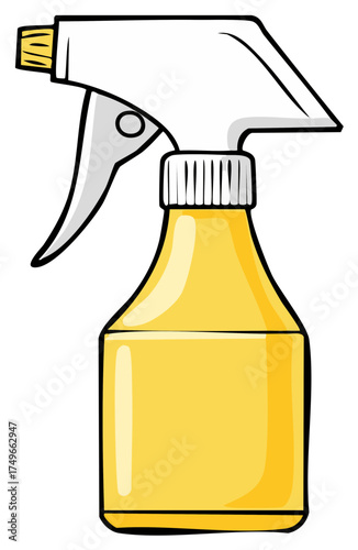 Yellow spray bottle with a white trigger and nozzle for cleaning or spraying liquids