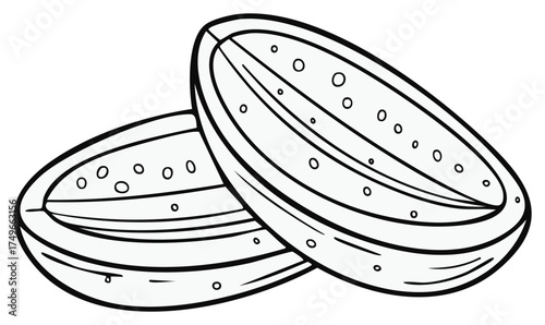 Two slices of cucumber with seeds, vector illustration.