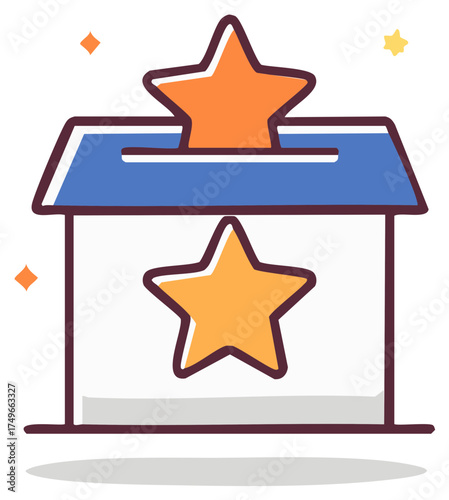 Vivid star inserted into a ballot box icon for voting feedback and top quality selection