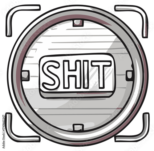 Humorous manhole cover illustration with slang term, expressing frustration, problem, or difficult situation concept