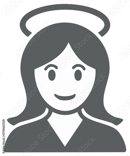 Smiling Angel with Halo Glyph Icon, Divine Religious Character Symbol