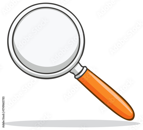 Illustration of a simple magnifying glass with an orange handle on white background