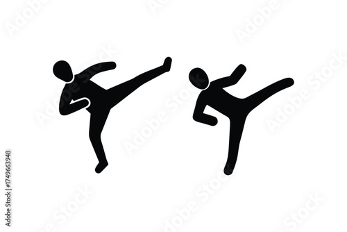 Two silhouettes demonstrating a dynamic side kick martial arts pose