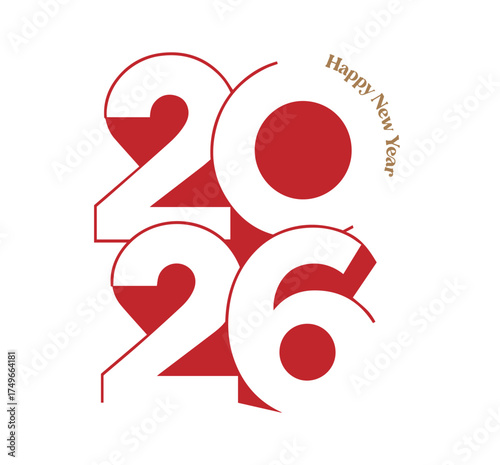 Red numbers form 2026 with Happy New Year text on clean white background