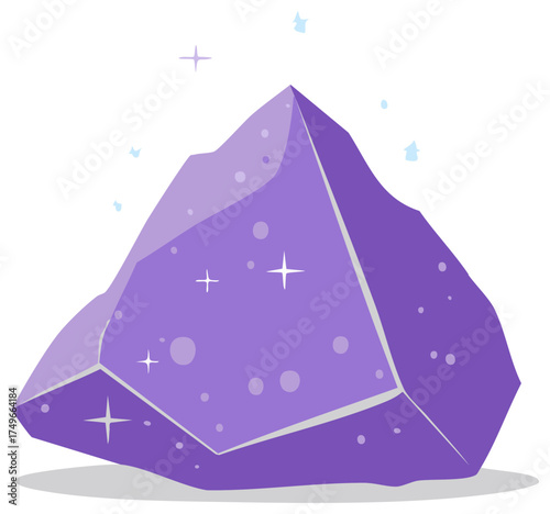 Sparkling purple crystal with floating light effects, amethyst gemstone.