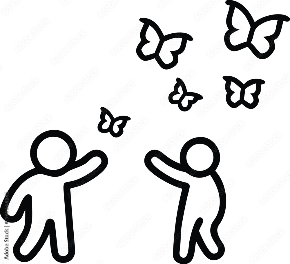 Obraz premium Stick figures with butterflies vector illustration simple design art eps silhouette
