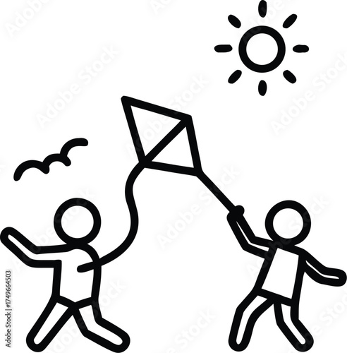Kite flying vector illustration summer outdoor activity for kids fun eps silhouette