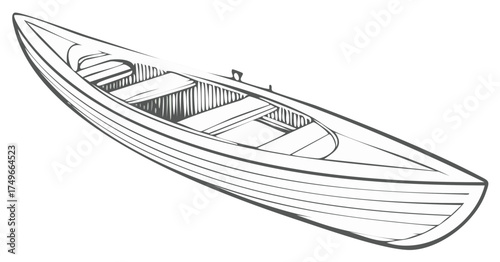 Elegant Outline Drawing of a Wooden Rowboat with Slatted Seats for Aquatic Adventures
