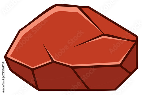 Stylized red rock illustration cartoon graphic element. Isolated angular stone for game design or geological concept.