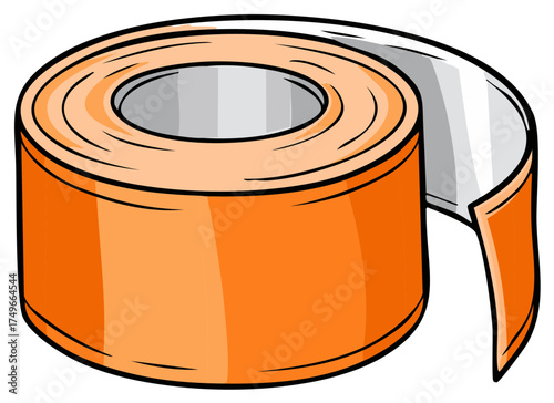 Orange Duct Tape Roll, Sticky Adhesive Tape, Packing, Sealing, Vector Illustration