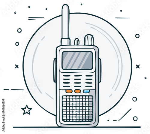 Doodle Style Walkie Talkie Illustration Portable Radio Transceiver Communication Device