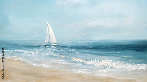 A sailboat is sailing on the ocean near the shore