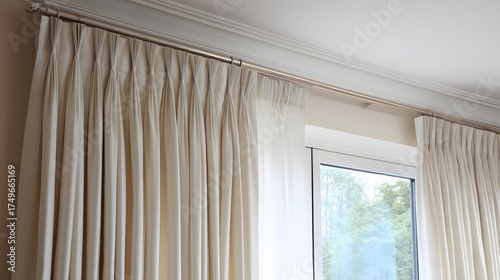 Natural daylight room with cotton blend pleated curtains