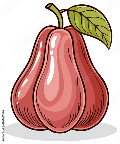 Rose Apple Still Life: Fresh Tropical Fruit with Glossy Skin and Leafy Green Accent, Delicious Exotic Harvest