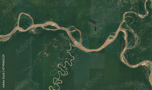 Canvas-taulu Amazon River, Brazil: High-Resolution Aerial View of Winding Waterway and Dense