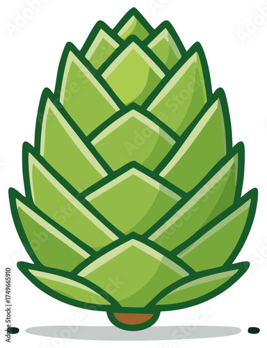 Stylized hop cone illustration for brewing concepts, green plant design for beer production and harvest themes