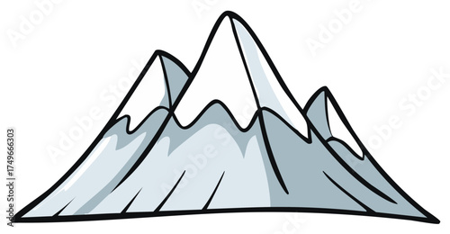 Cartoon illustration of snow-capped mountains with a black outline in a simplistic style.