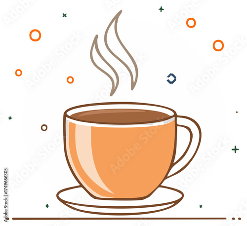 Stylized Tea or Coffee Cup Illustration with Steam Rising and Dotted Accents