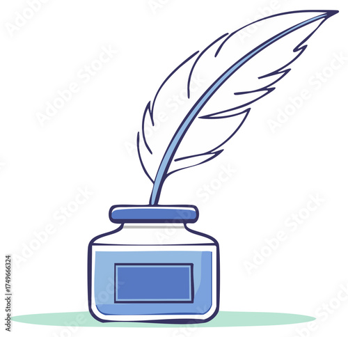 Quill pen dipped in inkwell, classic writing instrument, education, history, literature symbol