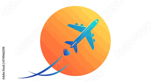 Vector illustration of an orange airliner flying across the sky, perfect for travel and business aviation icon designs
