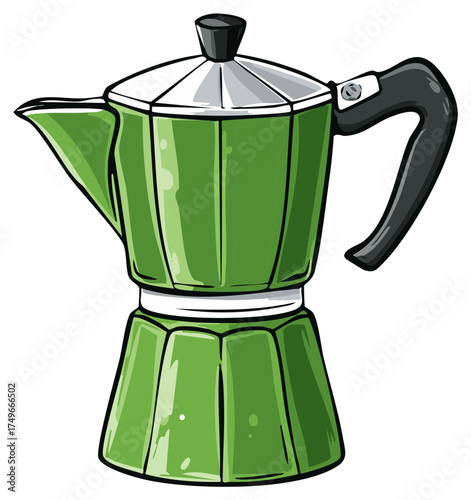 Green Italian Coffee Maker Illustration Classic Stovetop Espresso Pot