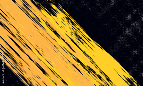 Black and yellow abstract background with brush stroke and halftone style. abstract grunge