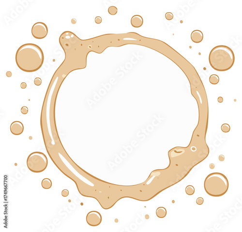 Spilled coffee ring stain with splashes and bubbles isolated cartoon drawing