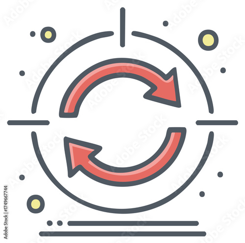 Workflow optimization and continuous process icon with circular refresh arrows and target