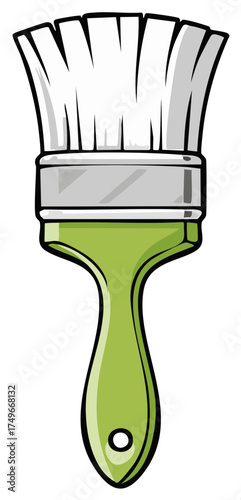 A vibrant green handled paint brush with white bristles and a silver ferrule