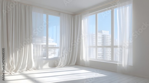 Modern apartment mockup with sunlight curtain shadows