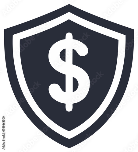 Dollar sign on a shield icon representing financial security investment protection and safe banking