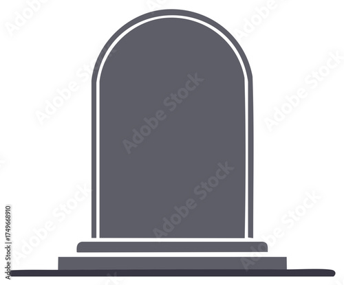 Simple gray tombstone with rounded top and base in flat illustration style