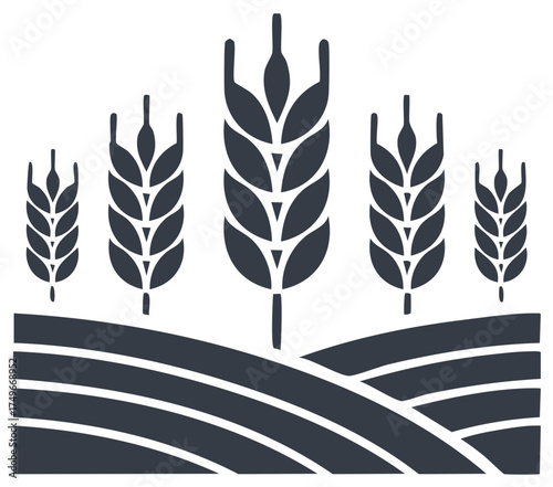 Monochrome agriculture symbol with wheat grain growing in a cultivated field