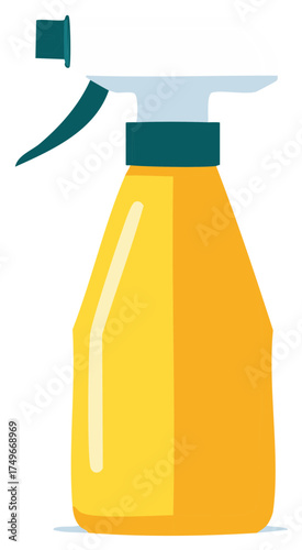 Yellow Spray Bottle with Teal Accents and Trigger Mechanism