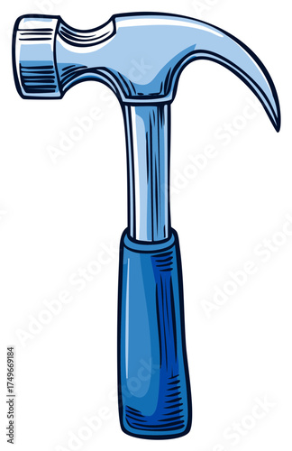 Blue cartoon hammer illustration, hand drawn construction tool