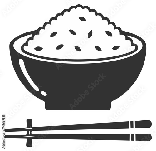Bowl of rice with chopsticks, Asian cuisine, vector illustration