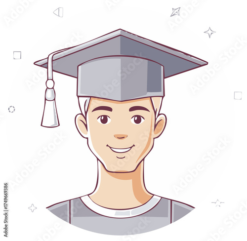 Happy Male Graduate Student Wearing Mortarboard Cap Illustration