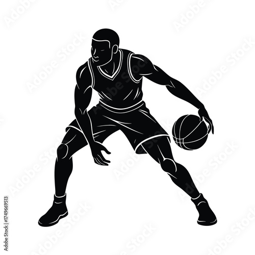 Dynamic basketball player silhouette in mid-dribble