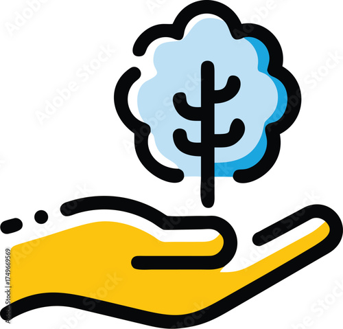 Tree planting and environmental conservation icon in hand illustration eps silhouette