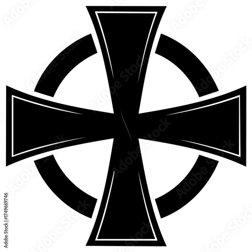 Stylized black cross pattée in a circle vector icon graphic