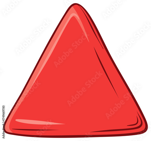 Red cartoon triangle design with rounded corners and glossy finish