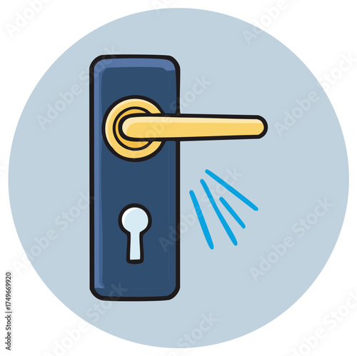 Disinfecting a door handle with sanitizer spray cartoon illustration for hygiene and safety