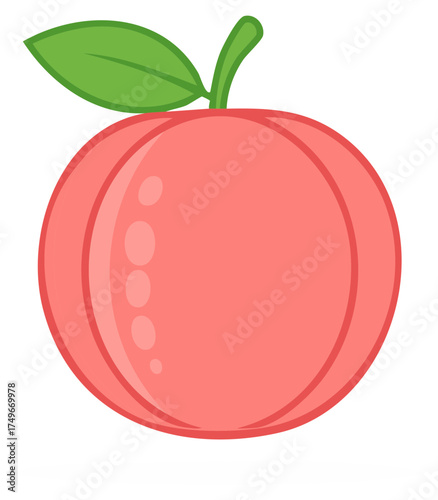 Fresh Peach Fruit with Green Leaf Illustration Sweet Juicy Fruit Summer Harvest