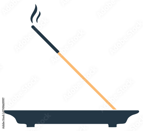 Aromatic Incense Stick Burning with Smoke in a Holder for Relaxation and Meditation