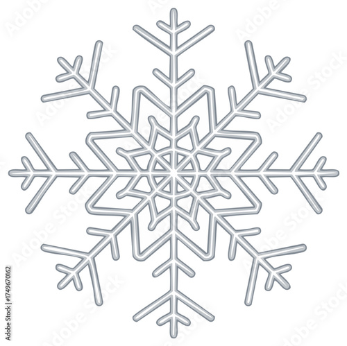 Stylized snowflake design with intricate pattern, winter holiday season decoration, elegant ice crystal illustration, wintery geometric ornament.
