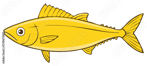 Vibrant yellow cartoon fish illustration with dark outline and clean design
