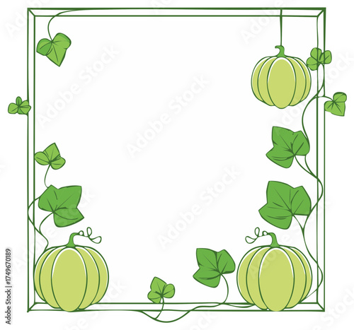 Floral square border design with pumpkins and leaves illustration