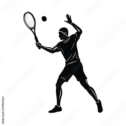 Tennis Player Silhouette Swinging Racquet at Ball sport