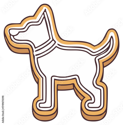 Dog shaped cookie cutter outline simple illustration with layered effect